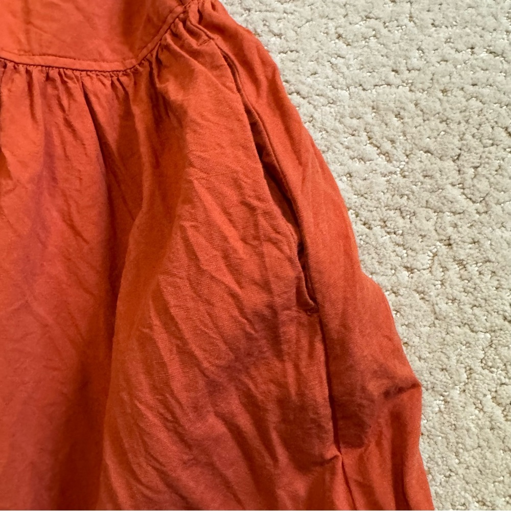 Uniqlo Women's Sleeveless Dress in Rust Orange Rayon Linen Pockets - Picture 2 of 9